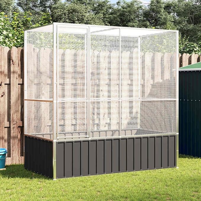 Outdoor Aviary Bird Cage, Galvanized Steel Outside Ample Activity Space Birdcage, 82.9"x42.1"x83.5", -259
