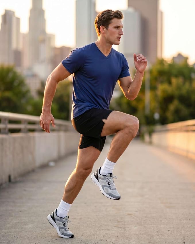 5 Pack Men's Dry Fit V Neck Gym Workout T Shirts Athletic Moisture Wicking | Cooling, Quick Dry, Breathable, Short Sleeve, Exercise, Cycling, Sports, Outdoor, Fitness, Golf, Crossfit, Hiking, Tennis