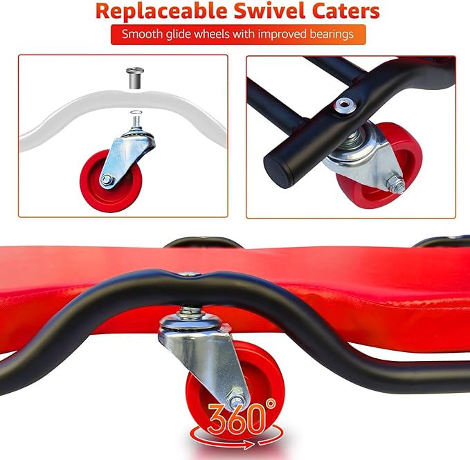 BESTOOL 44'' Heavy-Duty Creepers Automotive with 6 Sturdy Casters- Sturdy and dDurable, Metal Frame car Creeper
