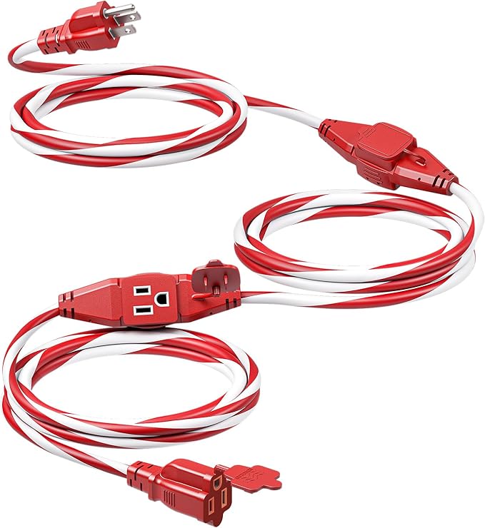 DEWENWILS 25FT Outdoor Extension Cord with Multiple Spaced Outlets Plugs, 16/3 SJTW Power Cord for Outdoor String Lights and Holiday Decorations, Appliances, UL Listed, Candy Cane