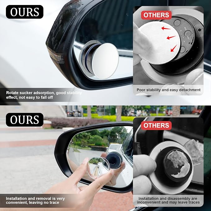 LivTee Blind Spot Car Mirror, 2" Round HD Glass Frameless Convex Side Mirror Blindspot, Reusable 360�� Wide Angle Rear View Car Mirrors with Powerful Adjustable Suction Cup - Exterior Mirrors