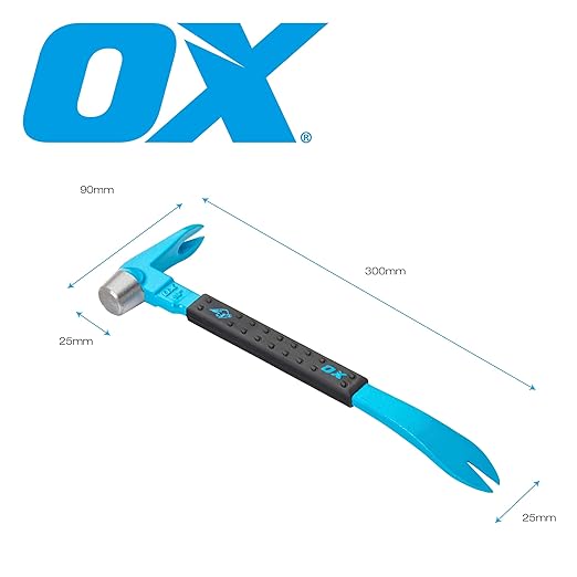 OX Tools 12" Cats Paw Nail Puller Tool with Unique Hammer Head Pry Bar - Cats Paw with Rubber Grip, Polished Beveled Claws - Forged Steel Design - Saca Clavos De Carpintero