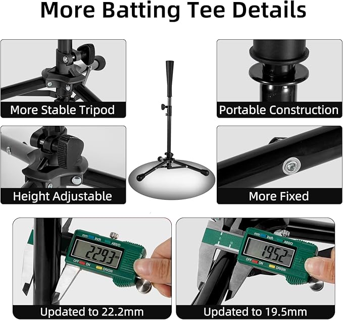Kids Baseball Tee, 20.87 to 31.29 Inches Batting Tees for Baseball with Carry Bag, Portable Stable Baseball Tees for Hitting, Tripod Tanner Tee for Baseball Practice Stand Aged 3-8 Years