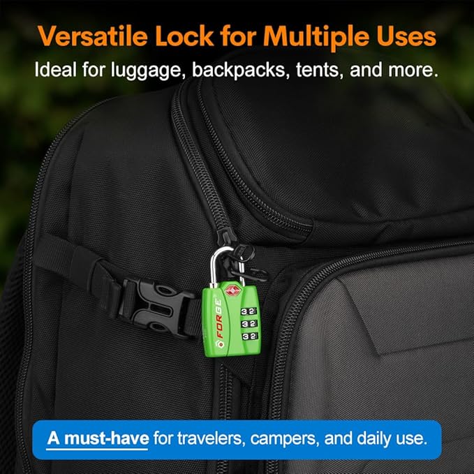 Forge Luggage Locks TSA Approved 4 Pack 4 Colors, Small Combination Lock with Zinc Alloy Body, Open Alert, Easy Read Dials, for Travel Suitcase, Bag, Backpack, Lockers.