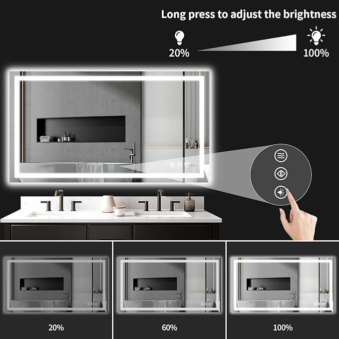 LED Bathroom Mirrors 32"x48" Bathroom Mirror with Lights for Wall, Backlit + Front Lit, 3 Colors, Anti-Fog, Dimmable Brightness for Vanity,Bathroom, Entryway, Living Room