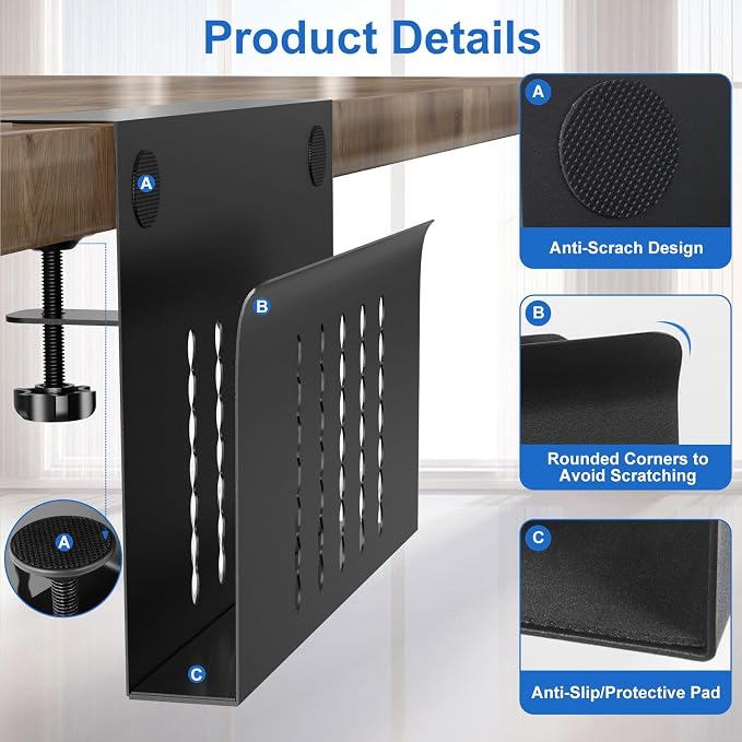 HAMOPY Desk Side Storage, Single-Layer Steel Hanging Desk Organizer with Magnetic Pen Holder, No Drilling Desk Drawer Cable Management Tray, Under Table Laptop Holder for Office, School&Home(Black)