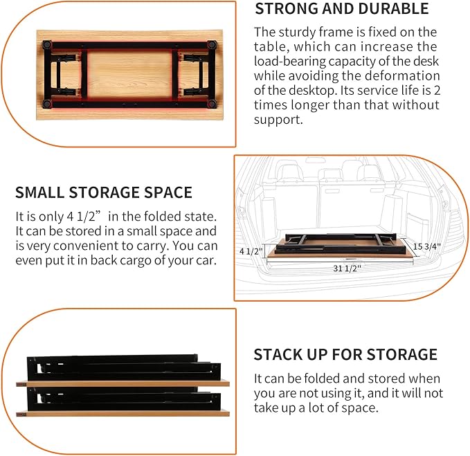 Need Small Computer Desk 31.5 Inch Folding Home Office Table Teak | Black Frame Writing Gaming Work Table/Sturdy Foldable Study Table for Small Space/Dormitory, No Assembly Required