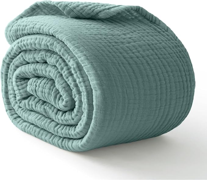 100% Cotton Muslin Blanket California King 120" x 90", 6 Layers Breathable and Lightweight Oversized Blankets for Bed, Soft Cooling Gauze Blanket for Adults All Season, Teal