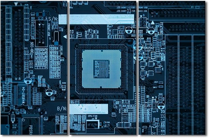 Canvas Art Integrated Communication Processor Poster Canvas Wall Art Computer Processors CPU Pictures Wall Art 3 Panel CPU Concept Artwork Posters and Prints Framed Ready to Hang(40" Wx60 H)
