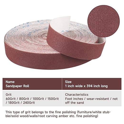 Emery Cloth Roll,180 Grit Continuous Sandpaper Roll 1" x 87 Feet Sandpaper Roll for Wood Furniture Finishing Metal Sanding Automotive Polishing