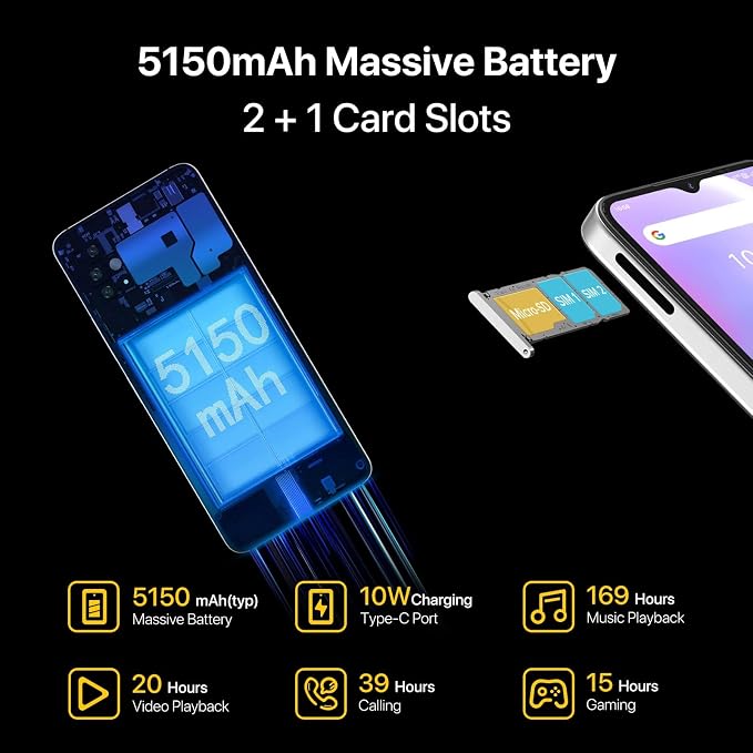 UMIDIGI A11 Pro Max Unlocked Cell Phone, Helio G80, 4GB+128GB Expandable 256GB, 6.8 Inch FHD Touch Screen, 5150mAh Battery Android Phone, 48MP+16MP, Dual SIM 4G Volte, Al Face Unlock