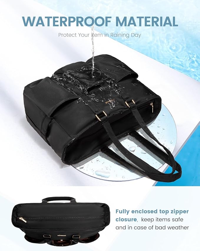 LOVEVOOK 17 Inch Laptop Tote Bag for Women Work, Teacher Tote Bag Nurse Bag, Professional Utility Computer Bag For Work/Travel/College/Daily, Large Purse Handbag With Trolley Sleeve & Large Cup Holder