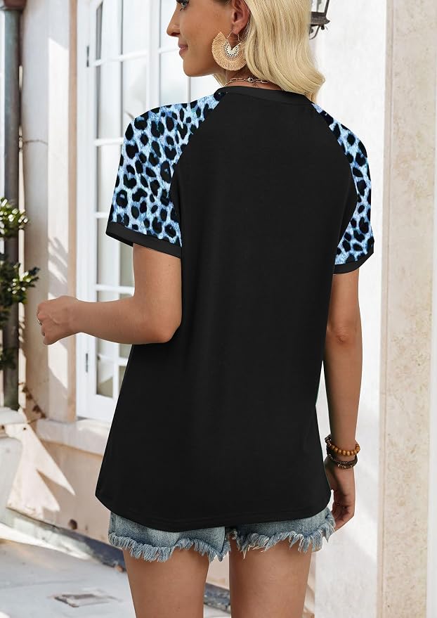 WIHOLL Womens Summer Tops Color Block Short Sleeve Raglan Shirts Spring Fashion Clothes Vacation Outfits