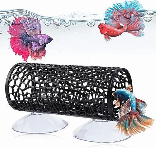 Betta Fish Toys, Black Betta Fish Tunnel Hammock, Safe Aquarium Decor for Smallfish Shrimp, Bettas Tank Accessories with Suction Cups Perfect for Hideout and Play Area