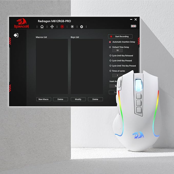Redragon M612 Wireless RGB Optical Gaming Mouse 8000 DPI Remapping Keys | Cable-Free 0 Delay, Redefine Keybinding Macro, Vibing Backlight, Ergonomic Grip Body Comfort