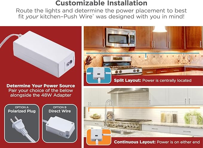 BLACK+DECKER PureOptics Professional PUSH WIRE Matter Certified Smart Under Cabinet Lighting 2-in-1 Power Kit, 48W Plug-in and Direct Wire, Smart Control Box, Works with Alexa, Apple Home, Google Home