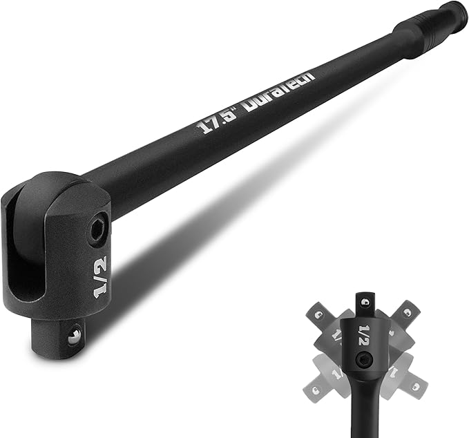 DURATECH Breaker Bar, 1/2'' Drive 17.5-Inch Breaker Bars Heavy Duty, with 240° Flex Head, Spring-loaded Detent Ball, CR-MO Head, Premium Black Phosphate Finish