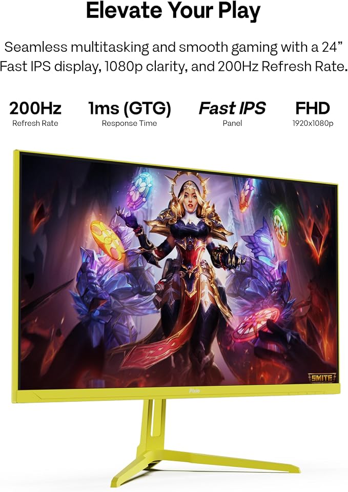 Pixio PX248 Wave Yellow 24 inch 200Hz Refresh Rate FHD 1080p Resolution Fast IPS Panel 1ms GTG Response Time Built-in Speakers Gaming Monitor with Adaptive Sync