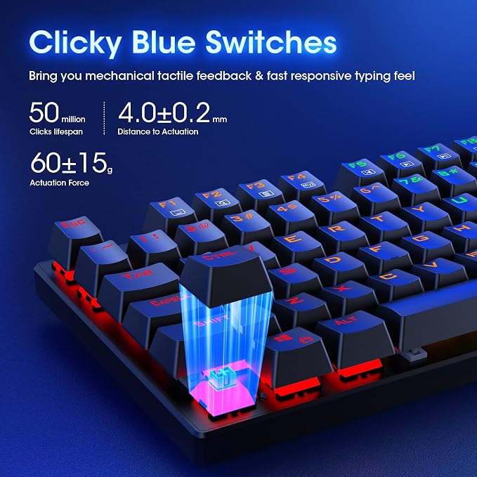 RisoPhy Mechanical Gaming Keyboard, RGB 104 Keys Ultra-Slim LED Backlit USB Wired Keyboard with Blue Switch, Durable Abs Keycaps/Anti-Ghosting/Spill-Resistant Computer Keyboard for PC Mac Xbox Gamer | 104 Keys, RGB LED Backlit, Durable Abs Keycaps, Ant...