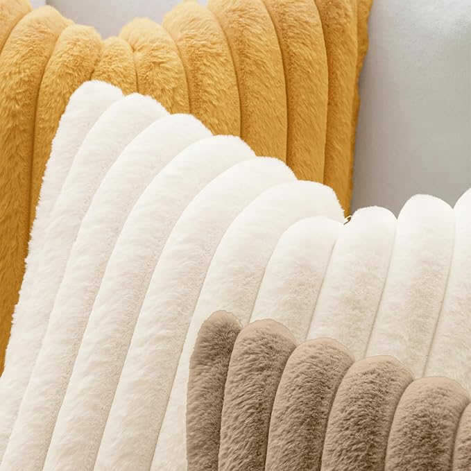 MIULEE Faux Fur Decorative Throw Pillow Covers 18x18 Set of 2 Beige | Cream White Modern Soft Plush Couch Pillows, Cozy Fluffy Cushion Covers for Sofa Bed Living Room Home Decor
