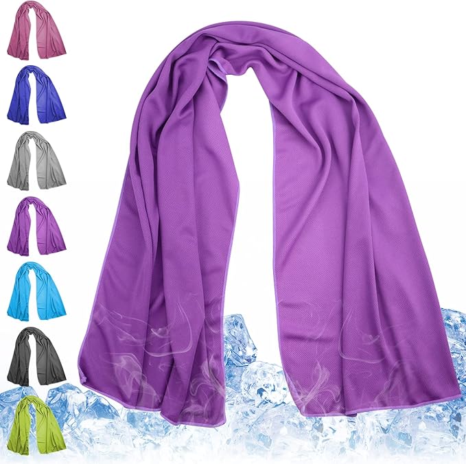 Cooling Towel for Neck and Face - 43.3" x 15.7" - Quick-Dry Microfiber - Ideal for Hot Weather, Gym, Fitness, Camping, Yoga, Run Gift - Purple