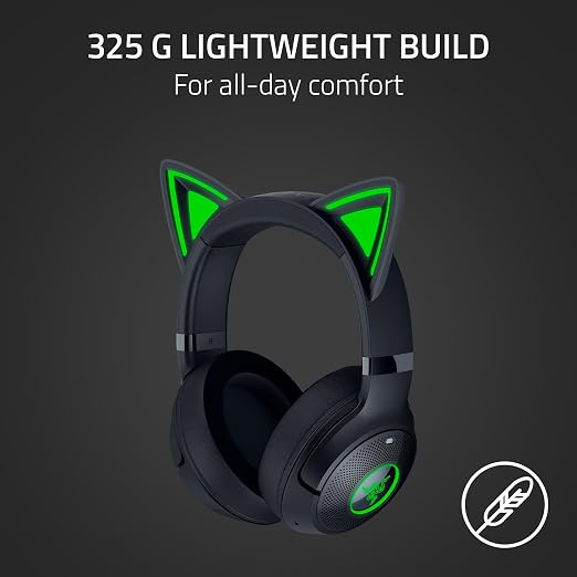 Razer Kraken Kitty V2 BT Wireless RGB Headset, Black | Chroma RGB Kitty Ears & Earcups, Bluetooth 5.2, 40 mm Drivers, Noise-cancelling Mics, Lightweight, USB-C, 40 Hr Battery
