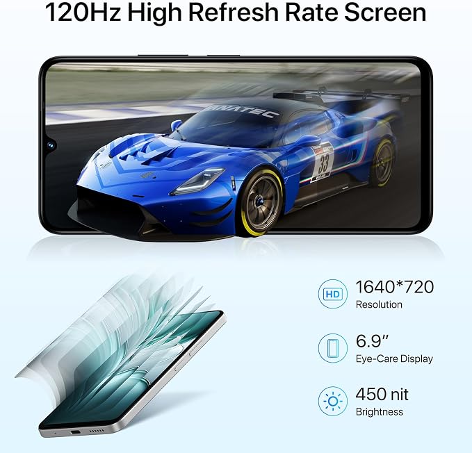 UMIDIGI G100 Unlocked Cell Phone Android 14, 6.9" HD+ 120Hz,Octa-core 12GB +128GB Expand 1TB,GPS Unlocked Smartphone,6000mAh,50MP Triple Camera,Dual 4G LTE Phone, NFC,AI Face Unlock,OTG,White