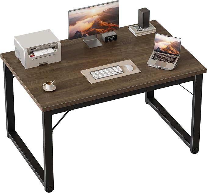 Mericonia 40 Inch Computer Desk, 1" Thick Small Office Table, Walnut | Modern Simple Style, Heavy Duty Industrial Frame, Small Study & Writing Table for Home Bedroom Work