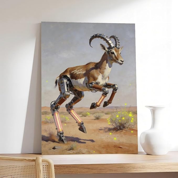 Framed Steampunk Mechanical Antelope Wall Art - Desert Futuristic Poster for Loft Living Room Decor 20x30inch(50x75cm)