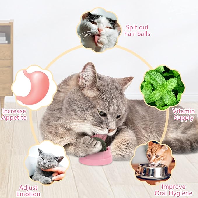 3 Pack Catnip Balls, Catnip Ball for Cats Wall, Edible Kitty Toys for Cats Lick, Safe Healthy Kitten Chew Toys, Teeth Cleaning Dental Cat Toys, Cat Wall Treats (Pink)