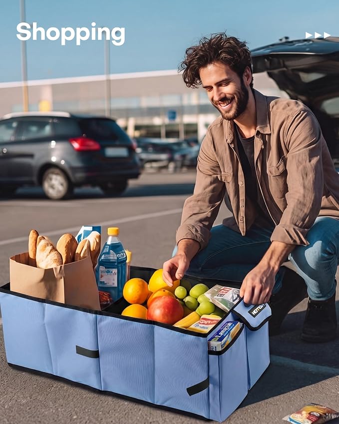 HOTOR Trunk Organizer for Car - Car Organizer, Foldable Trunk organizer for SUVs & Sedans, Sturdy Organization for Car Accessories, Tools, Sundries, Blue, 2 Compartments, 23.6"��14.2"��10.6"
