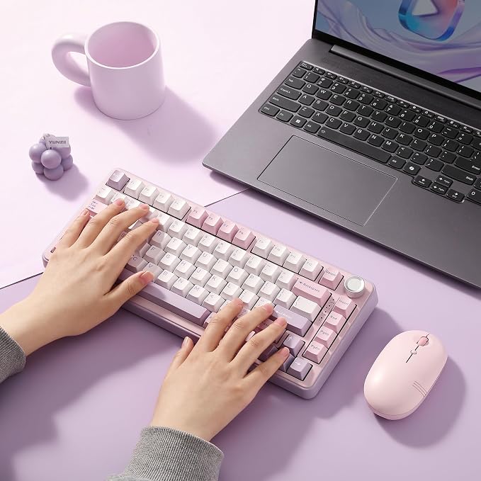 YUNZII B75 PRO 75% Wireless Mechanical Keyboard (Purple, Milk Switch) | Hot Swap Keyboard with Knob, Gasket Mount, Creamy Pre-lubed Switch for Smooth Typing, BT/USB-C/2.4G, for Gaming