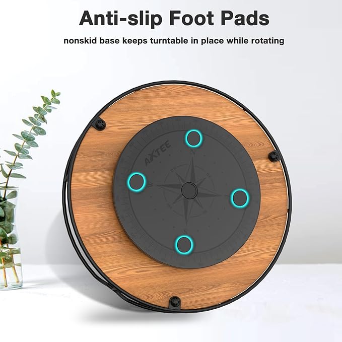 Lazy Susan Turntable Organizer for Cabinet Pantry Kitchen Countertop Refrigerator Cupboard, Pine Wood, 9", Carbonized Black