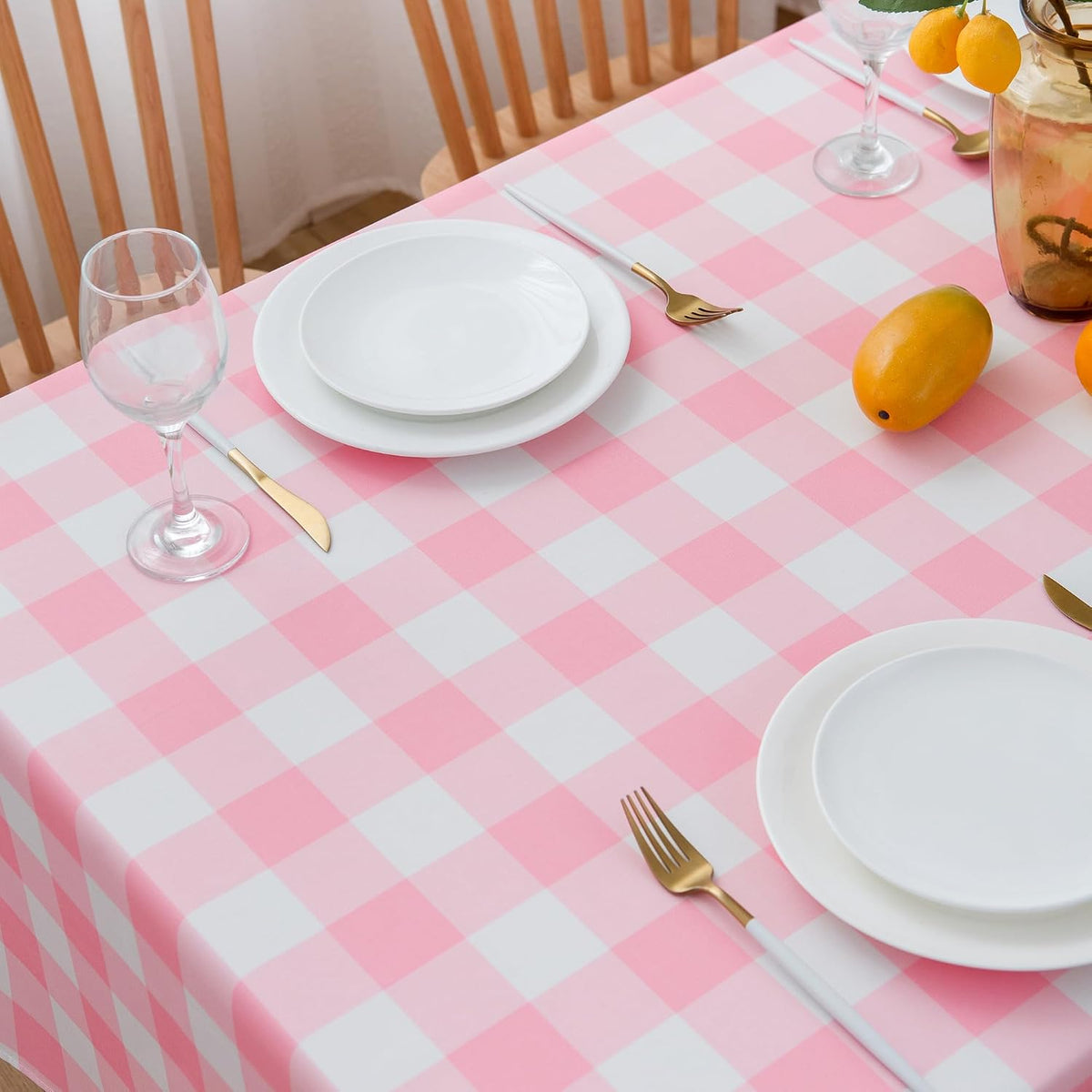 Pink Gingham Tablecloth Rectangle Table 60" X 120" - Oblong Polyester Pink and White Checkered Plaid Table Cover Reusable Water Resistant for Spring Valentine Summer Holiday Picnic Dinner Décor