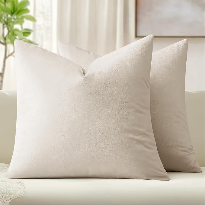 MIULEE Velvet Throw Pillow Covers 22x22 Inch Pack of 2 Cream White | Soft Solid Decorative Pillow Covers, Modern Luxury Home Decor, for Couch Chair Sofa Bedroom Livingroom