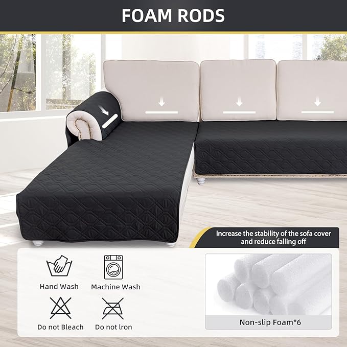 ele ELEOPTION 100% Waterproof 2 Piece Couch Cover Pet Blanket Sectional L Shape Sofa Cushion Cat Dog Bed Cover (Chaise Lounge + 3 Seat Covers) Black