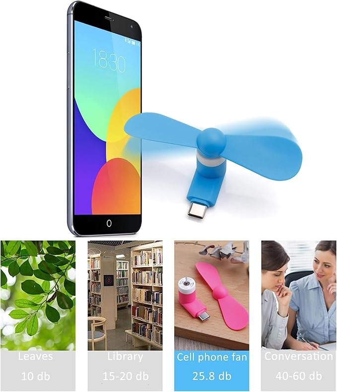 PCTC 6PCS Type C Mini Phone Fan Compatible with Samsung Galaxy S26/S25/S24 Ultra/Plus, Compatible with Apple iPhone 17/16/15 Series & More Type-C Devices