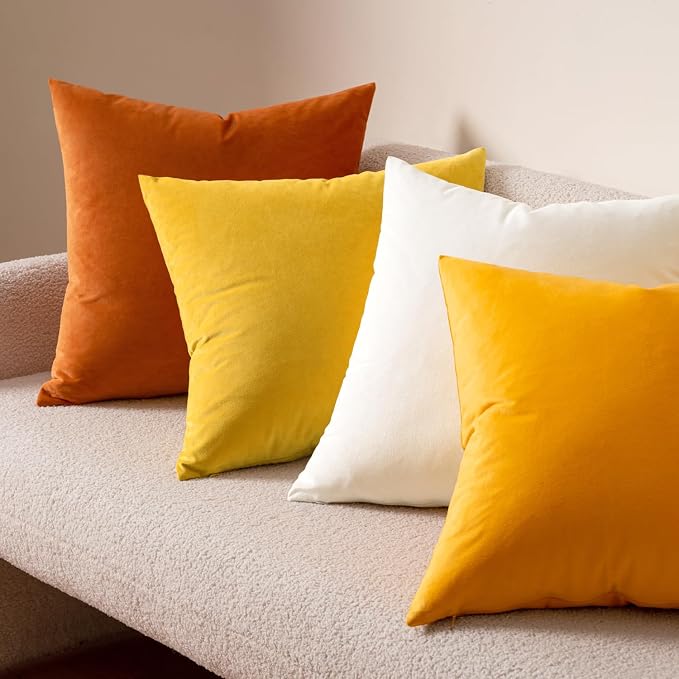 MIULEE Velvet Throw Pillow Covers 18x18 Inch Pack of 2 Lemon Yellow | Soft Solid Decorative Pillow Covers, Modern Luxury Home Decor, for Couch Chair Sofa Bedroom Livingroom