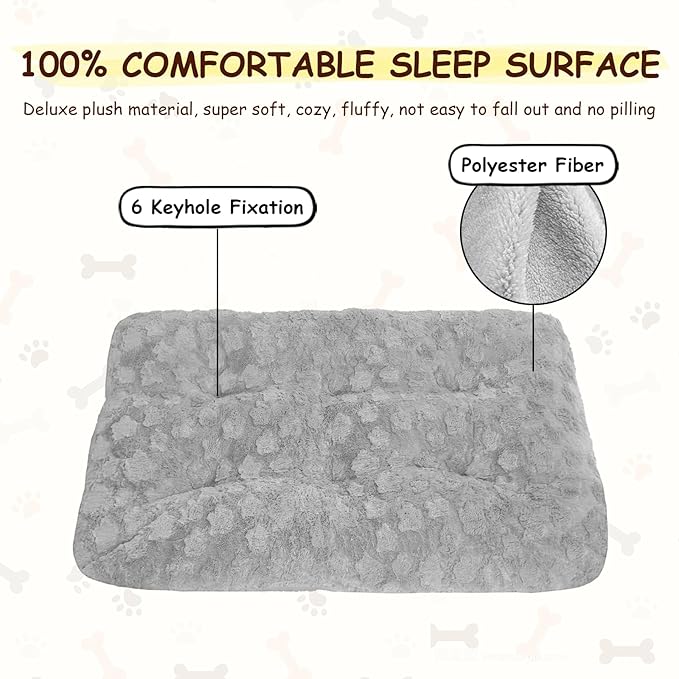 Washable Dog Bed for Small to Large Dogs, Calming Anti Anxiety Medium Dog Bed, Deluxe Plush Faux Fur Crate Beds, Comfy Fluffy Kennel Pad Pet Sleeping Mat with Non-Slip Bottom, 41"x27", Gray
