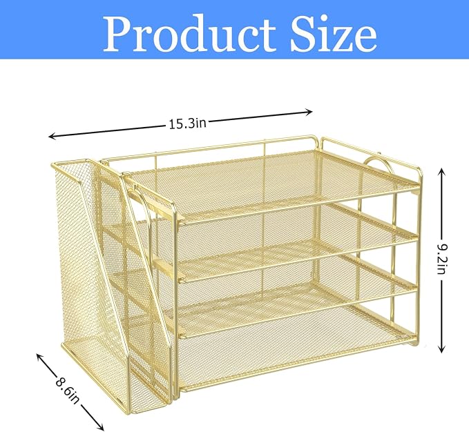 gianotter 4-Tier Paper Organizer With Magazine Holder | Desk Organizers and Accessories, File Organizer for Office Supplies Storag (Gold, 4-Tier)