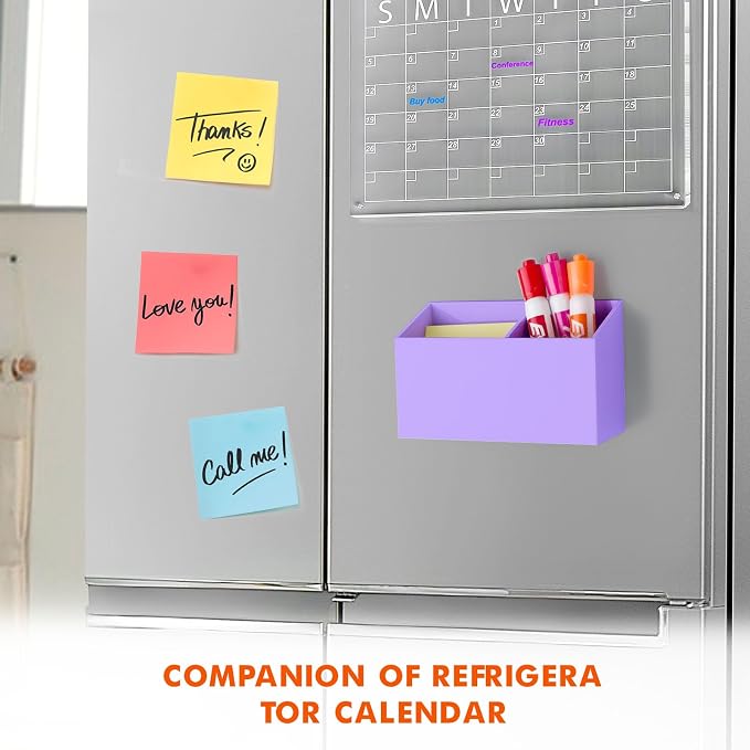 BEYGORM Magnetic Dry Erase Marker Holder for Whiteboard & Refrigerator | Non-slip Acrylic Pen Holder for Classroom, Fridge Magnet, Locker Organizer Accessories, Teacher & School Supplies(Purple)