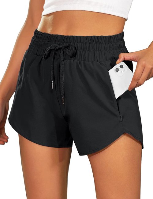 BMJL Women's Running Shorts - 2.5" High Waisted Athletic Gym Shorts with Zipper Pockets