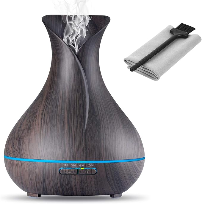 Aroma Essential Oil Diffuser, 400ml Ultrasonic Cool Mist Humidifier with Waterless Auto Shut-Off and Cleaning Kit for Home, Yoga, Office, Spa, Bedroom, Baby Room - Wood Grain