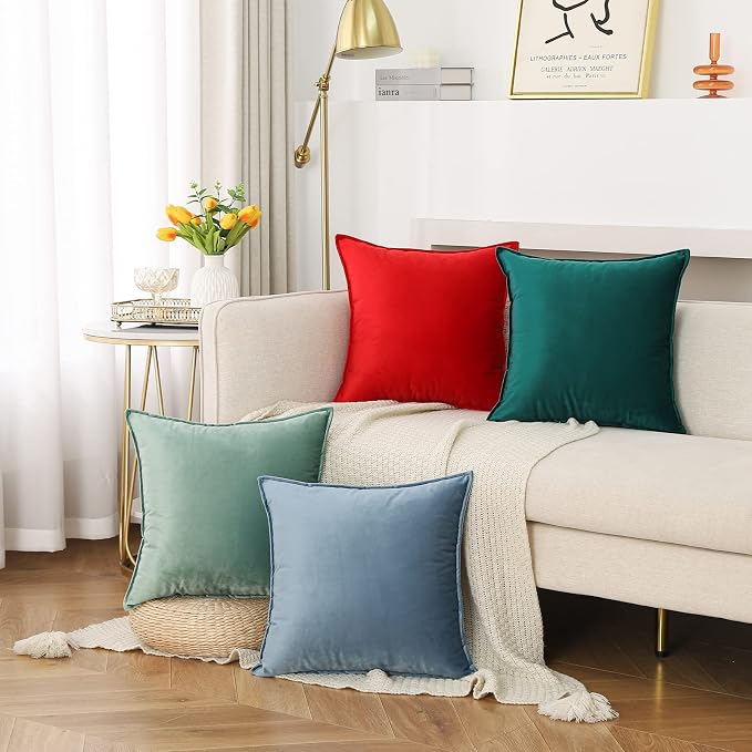 JIAHANNHA Velvet Red Throw Pillow Covers 20”x20”Pack of 2 Soft Decorative | Square Cushion Covers for Couch Sofa Bed Livingroom Car Home Decor,50x50Cm