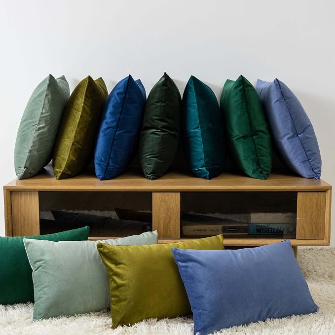 Throw Pillow Covers Set of 2 Velvet Cushion Covers 14x14,Army Green | Decorative Pillow Covers with Invisible Zipper for Couch Sofa Bed Living Room Bedroom Home Decor Christmas