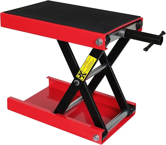 Torin ATRM01101B Portable Steel Motorcycle Lift Scissor Jack: Wide Deck Hoist Stand for ATV, UTV Snowmobile Maintenance, Capacity 1100lb