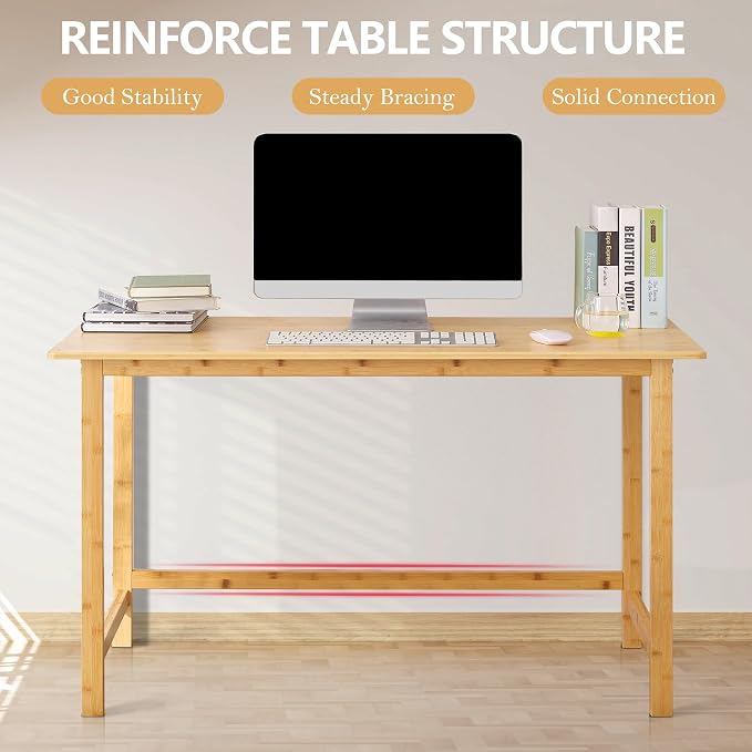 Nnewvante 47 Inch Computer Desk, Bamboo Writing Desk | Modern Simple Work Desk, for Home Office, Gaming Desk Study Table