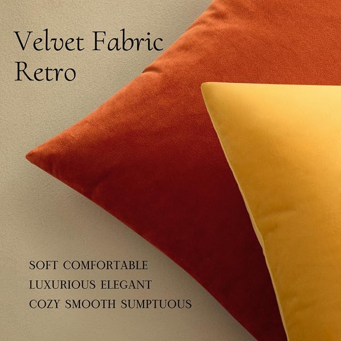 MIULEE Velvet Fall Throw Pillow Covers 20x20 Inch Pack of 2 Burnt Orange | Soft Solid Decorative Pillow Covers, Modern Luxury Home Decor, for Couch Chair Sofa Bedroom Livingroom