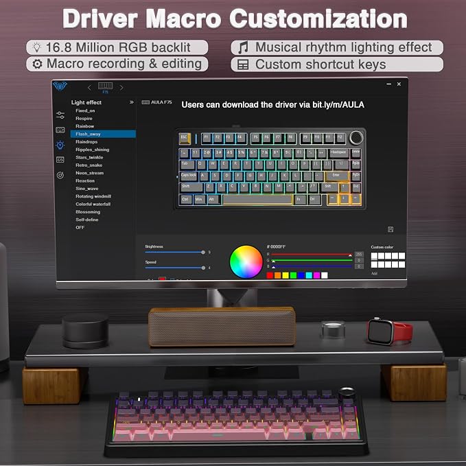 AULA F75 Pro Wireless Mechanical Keyboard,75% Hot Swappable Custom Keyboard,RGB Backlit,Pre-lubed Reaper Switches,Side Printed PBT Keycaps Mechanical Gaming Keyboards, Pink&Black