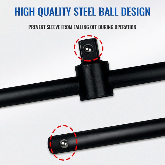 1/2" T-Handle Sliding Wrench Breaker Bar, 9.84 Inch Heavy Duty Steel Drive Socket Hand Tool, Gifts for Men & Dad